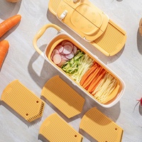 Mandoline manuelle multifonction 6-en-1 en plastique pour oignon et pomme de terre, avec réglages de coupe de 1,7 mm (fine), 2,5 mm (moyenne), 3,0 mm (large) et julienne, et grille de sécurité brevetée