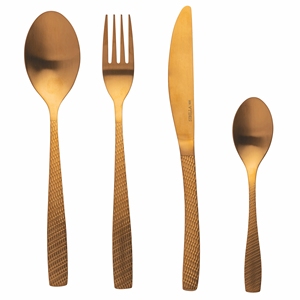 Set di posate HARLEM 24 pezzi in oro satinato martellato - Product Image 1