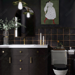 Piastrelle Backsplash quadrate <span class=keywords><strong>piccole</strong></span> nere in ceramica opaca a getto d'inchiostro stile antico 6x6 pollici per parete doccia bagno cucina ristorante - Product Image 5