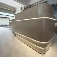 Comptoir de réception moderne en bois courbé avec éclairage LED, comptoir de caisse pour salon de manucure, bureau, salon de beauté, hôpital