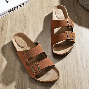 รองเท้าแตะส้นแบนสำหรับผู้ชายพื้นไม้ก๊อกกระดุมสองแถวหนังวัวนิ่มกระดุมสองแถวสไตล์ย้อนยุคใหม่<span class=keywords><strong>2025</strong></span> - Product Image 1