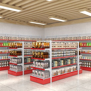 Estantería de góndola para uso minorista de Servicio Ligero, equipo de supermercado, almacenamiento, tienda de conveniencia, estantes de exhibición, <span class=keywords><strong>materiales</strong></span> metálicos de madera - Product Image 1
