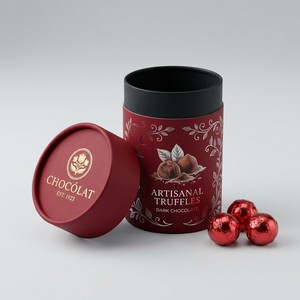 Boîte cylindrique ronde en carton rigide avec nœud en ruban de luxe pour l'emballage de chocolats truffés et de confiseries, vente en gros - Product Image 1