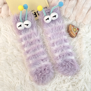 Calcetines de Felpa de Coral Transpirables con Estampados Divertidos para Mujer, Calcetines de Dormir Gruesos y Cálidos con Dibujos Animados, Calcetines de Peluche hasta la Rodilla - Product Image 6