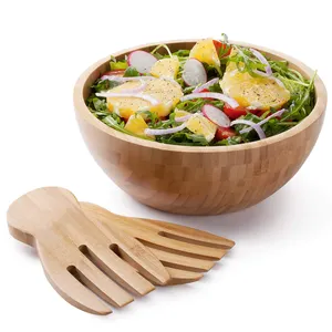 Atacado 100% Natural Bamboo Salad Bowl Handmade Round Bowl Fruit Salad Bowl para Cozinha
