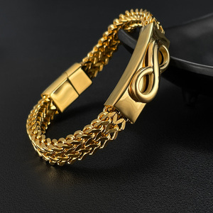 Chaîne Fashion Franco <span class=keywords><strong>Bracelet</strong></span> en acier inoxydable plaqué or 14 carats avec <span class=keywords><strong>signe</strong></span> d'<span class=keywords><strong>infini</strong></span> pour hommes - Product Image 2