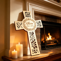 Croix personnalisée avec nom et date, vente en gros d'usine, décoration religieuse chrétienne, artisanat fait main, cadeau
