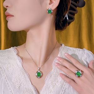 Dainty Eco-friendly 10*12-8*10mm Green Cubic Zirconia Palace Style Matching <b>Set</b> Copper Gold Plated Female Jewelry <b>Set</b> - Product Image 6