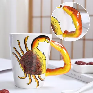 Wholesale high quality personality crab design porcelain animal cups creative cheap glazed ceramic 3D 400ml mugs