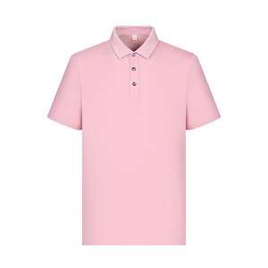 Polo uni rose pêche en polyester à manches courtes pour usage quotidien - Product Image 1