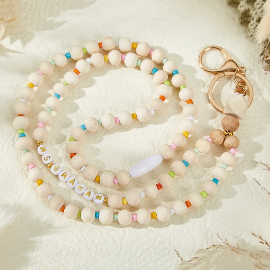 2025 Cute Design Pink Tassel Lanyard Keychain Resin Rainbow Stripes Beads with Silicone TINY Charm Gifts for Teachers Image 2