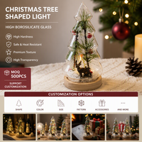 Lampe LED en verre borosilicate en forme de sapin de Noël avec base en bois, décoration de table Arbol De Navidad, fabricant, vente en gros, OEM