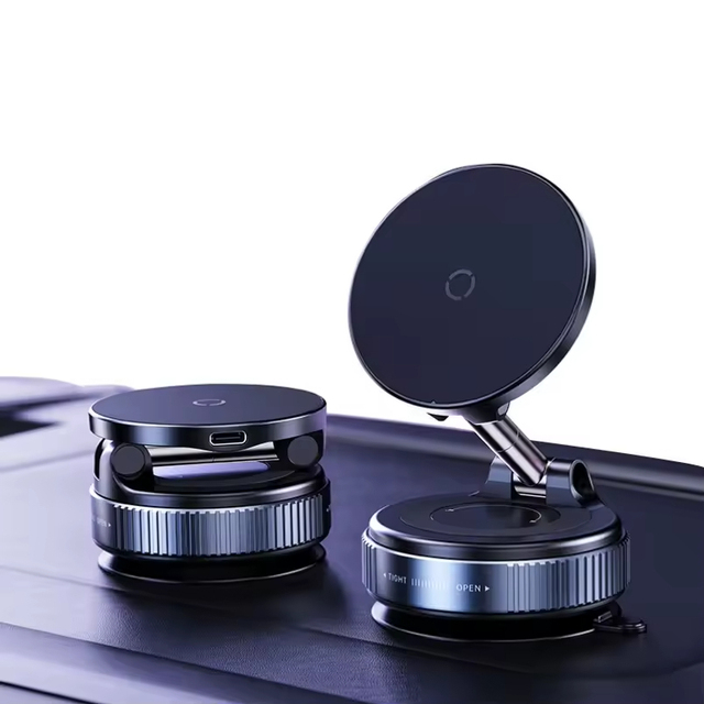 15W Magnetic Wireless Charging Car Phone Mount | N52 Strong Magnet, 360° Rotation Long Arm Vacuum Suction Cup Holder