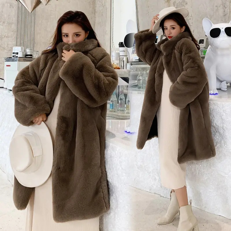 2024new Fur Fur Mink Fur Coat Mink Fur Coat Nữ toàn bộ Mink trên đầu gối dài Clip cotton