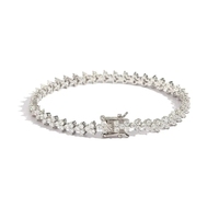 Bracelet Tennis Tendance en Laiton Incrusté de Zircons, Motif Fleur à 3 Zircons, Style Hip Hop Européen et Américain