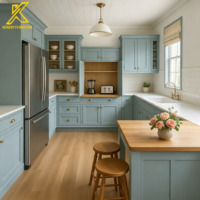 Armoire de cuisine en bois massif de haute qualité KENEDY avec évier, poignées chromées, tiroirs extractibles résistants à l'eau, armoires de garde-manger