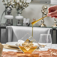 Moderne Rosh Hashanah Tischdekoration mit Gold-Hebräisch-Akzent-Design, Elegantes Geschenk-Display, Acryl-Neigbare Honigschale