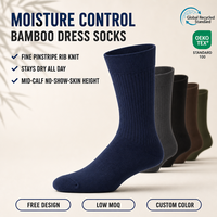 Chaussettes habillées en bambou pour hommes, mi-mollet, anti-humidité, tricot fines côtes, pour affaires, marque privée, OEM