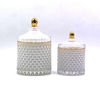 Pot en verre GEO taillé blanc noir pour la fabrication de bougies avec couvercle en verre Pot à bonbons en verre cristal avec couvercle Conteneur en cire BR