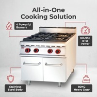 Kompor Gas Komersial 4 Tungku Dengan Kabinet Stainless Steel Kompor Gas Vertikal Empat Tungku dengan Kabinet