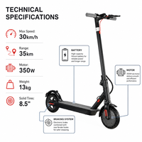 Scooter Eléctrico Ligero para Adultos, Motor sin Escobillas de 350W, Velocidad Máxima de 30 km/h, Freno Electrónico de Disco Trasero, Scooter Eléctrico Plegable