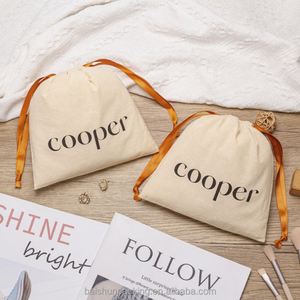 Custom Logo Design Durable Natural Cotton Drawstring <b>Dust</b> Bag for Cosmetic Toy Underwear Packing - Product Image 3