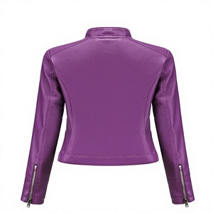 Veste moto en cuir PU violet, coupe ajustée, col montant, fermeture éclair, couleur unie, style automne, veste pour homme - Product Image 2