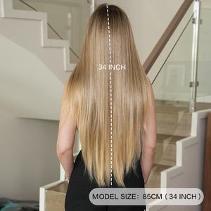 Peluca rubia Peluca europea y americana, conjunto de cabeza completa de pelo liso de separación media extralarga para mujer, degradado de oro natural Nórdico - Product Image 4