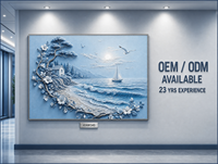 Blaues Küstenhaus Segelboot Welle 3D Geschnitzte Textur Wandkunst Silberrahmen Strandresort Hotel Lobby Akzentwand Kundenspezifische Großbestellung OEM