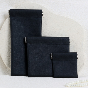 Microfiber Leather Snap Spring Pouch Small <b>Jewelry</b> Storage Bag Custom Logo Gift Earring Necklace <b>Packaging</b> Pouch Bag - Product Image 2