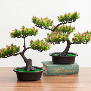 ต้นไม้สนประดิษฐ์สีเขียวบอนไซประดิษฐ์ขนาดเล็กพร้อมกระถางพลาสติกสำหรับตกแต่งโต๊ะกระถางในสำนักงาน - Product Image 4