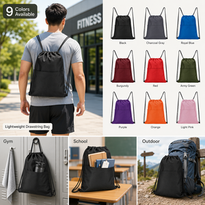 Lightweight Drawstring Backpack 9 Colors Front Pocket Gym School Outdoor Sport Cinch <b>Bag</b> Bulk Custom Logo Promotional Sack - Product Image 1