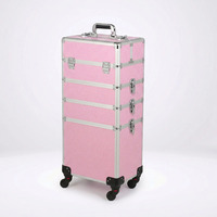 Trolley de Maquillage Roulant Grande Capacité 4-en-1 avec Roues Pivotantes Verrouillables – Valise de Salon/Barbier et Chariot de Voyage