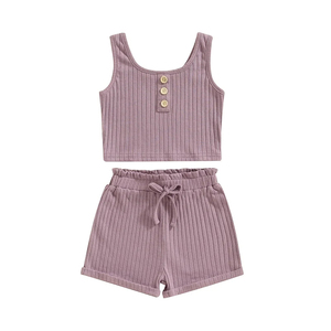 Set di abbigliamento per bambini in cotone di bambù a coste per bambini Set di abbigliamento per bambine in maglia canotta per bambini e pantaloncini Set di vestiti per bambini - Product Image 4