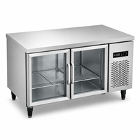 Table de travail réfrigérée en acier inoxydable 201 304 robuste pour cuisine commerciale avec 2 portes vitrées – Vente en gros