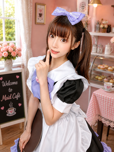 Costume de demoiselle d'honneur pour femmes, robe Lolita noire, blanche et violette, Costume de <span class=keywords><strong>Cosplay</strong></span> Anime, tenue de fête de carnaval d'halloween pour personnage Kawaii - Product Image 5
