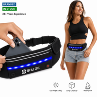 Sac banane de sport étanche avec lumière LED, ceinture de course réglable pour la sécurité nocturne, en stock et prêt à être expédié