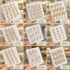 Wholesale Fashion Jewelry Earrings Zirconia 18K Gold Plated Copper Alloy Stud Women's - Product Image 2