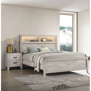<b>Full</b> Size <b>Bed</b> With Shelf Light 2 Nightstands White Wash Finish Melamine Top Black Bar Pull Bedroom Furniture <b>Set</b> - Product Image 1