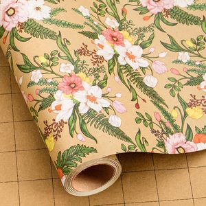 Kraft Wildflower <b>Wrapping</b> <b>Paper</b> 17 Inch X 16.5 Feet Pink <b>White</b> Floral Gift Wrap For Birthday Girl - Product Image 1