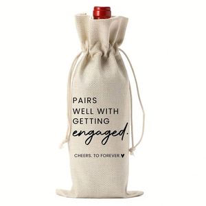 Bolsa de Regalo para Vino con Cordón, Diseño Rústico para Fiestas, Bolsa Personalizada con Patrón para Celebraciones - Product Image 3