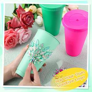 Gobelet isotherme de 24 oz avec couvercle et paille, tasses en plastique réutilisables multicolores pour café glacé, jus, fêtes, voyages, maison, bureau - Product Image 3