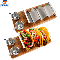 Porte-tacos jetables en bambou 3 en 1 personnalisés support de plaque et plateau de service pour une utilisation en fête