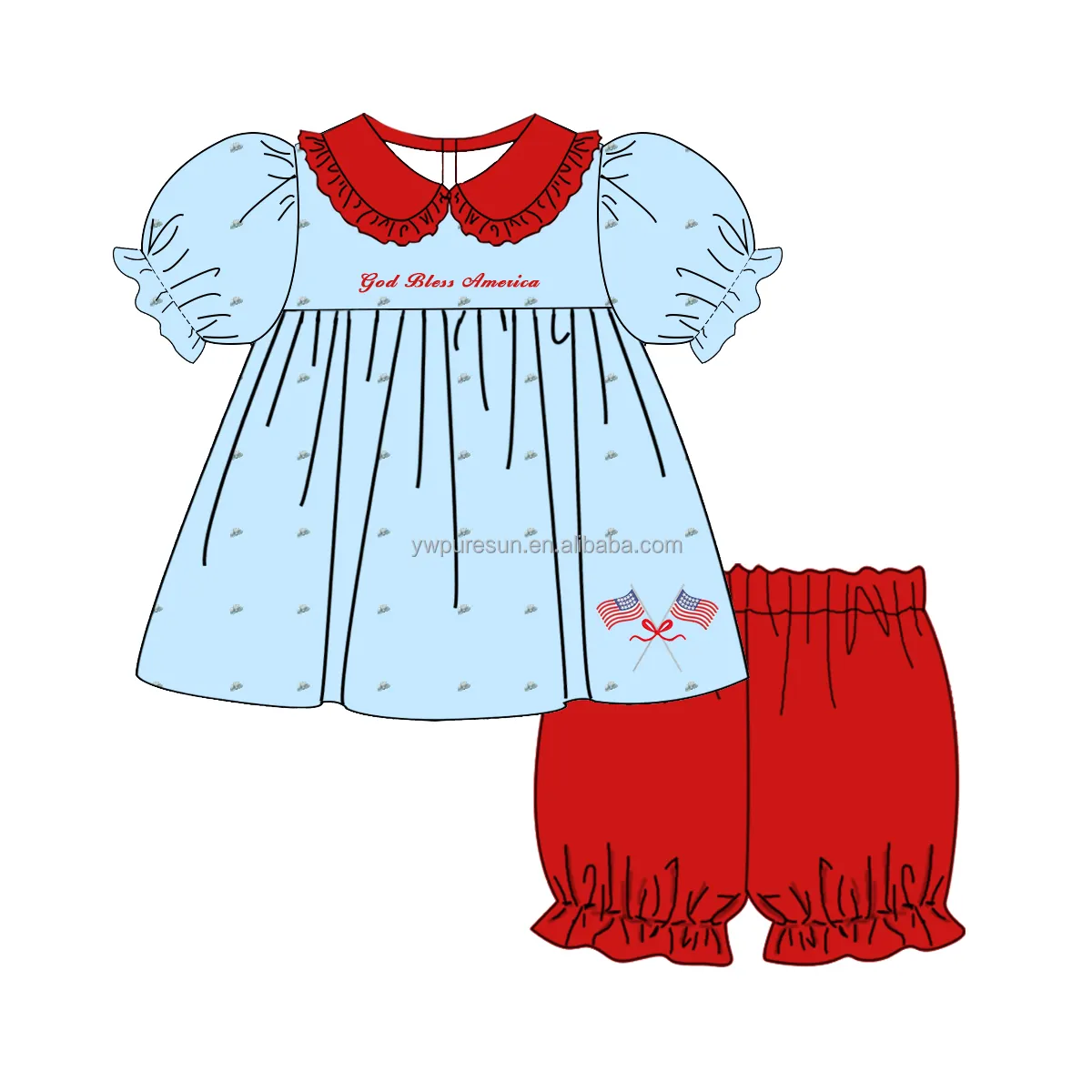 Conjunto de ropa de niña al por mayor boutique para el 4 de julio de 2024 Pantalones cortos informales-Puresun