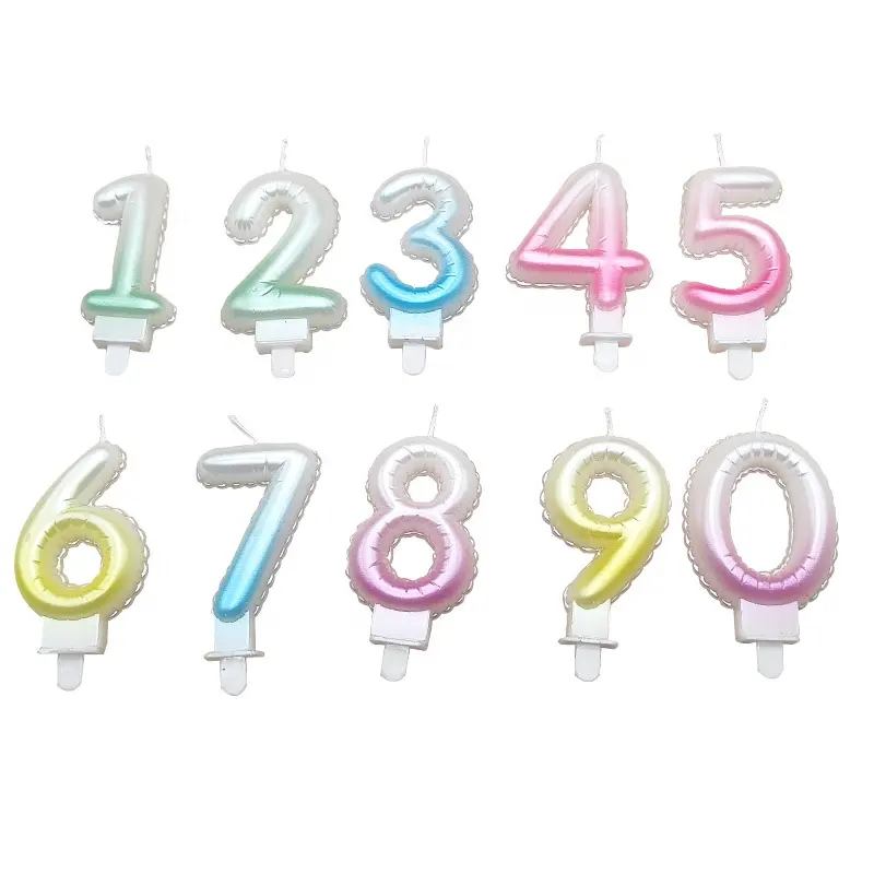 0-9 balloon shape Pearlescent gradient party numeral birthday candles for cake decoration festival wedding