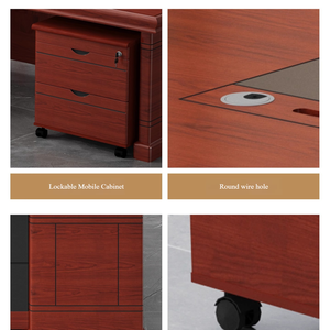 Ensemble de bureau de direction classique en bois, <span class=keywords><strong>table</strong></span> de patron en forme de L avec bibliothèque, mobilier de bureau traditionnel de luxe - Product Image 3