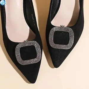 时尚黑色水晶方形鞋扣装饰可拆卸水钻鞋夹配件女性婚礼高跟鞋