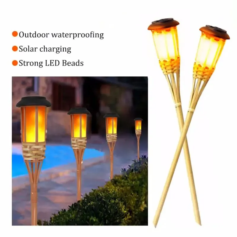 Led Solar Vlamzaklampen Simulatie Bamboe Lamp Licht Waterdichte Tuin Decoratie Buiten Gazon Pad Tuin Patio Staande Lampen