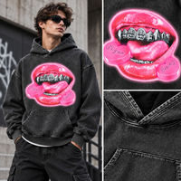 Sweat-shirt à capuche oversize délavé à l'acide avec imprimé graphique Sugar Lips, 100% coton, 400 GSM, épais, unisexe, streetwear