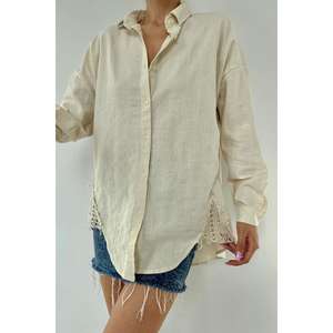 เสื้อเชิ้ตผ้าลินินผู้หญิงสีเบจลำลองใส่ได้ทุกวันระบายอากาศได้ดีแขนยาวทรงหลวม - Product Image 2